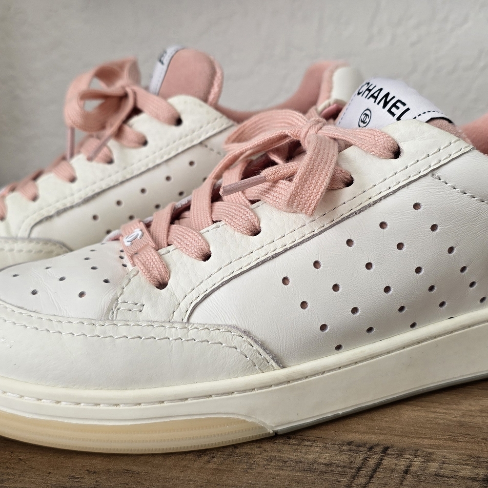 CHANEL White and Pink Women's Sneakers - Picture 7 of 10